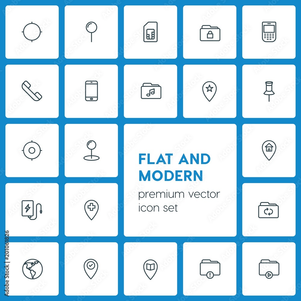 Modern Simple Set of location, folder, mobile Vector outline Icons. ..Contains such Icons as phone, communication, center, music, target and more on dark background. Fully Editable. Pixel Perfect Modern Simple Set of location, folder, mobile Vector outline Icons. ..Contains such Icons as phone, communication, center, music, target and more on dark background. Fully Editable. Pixel Perfect