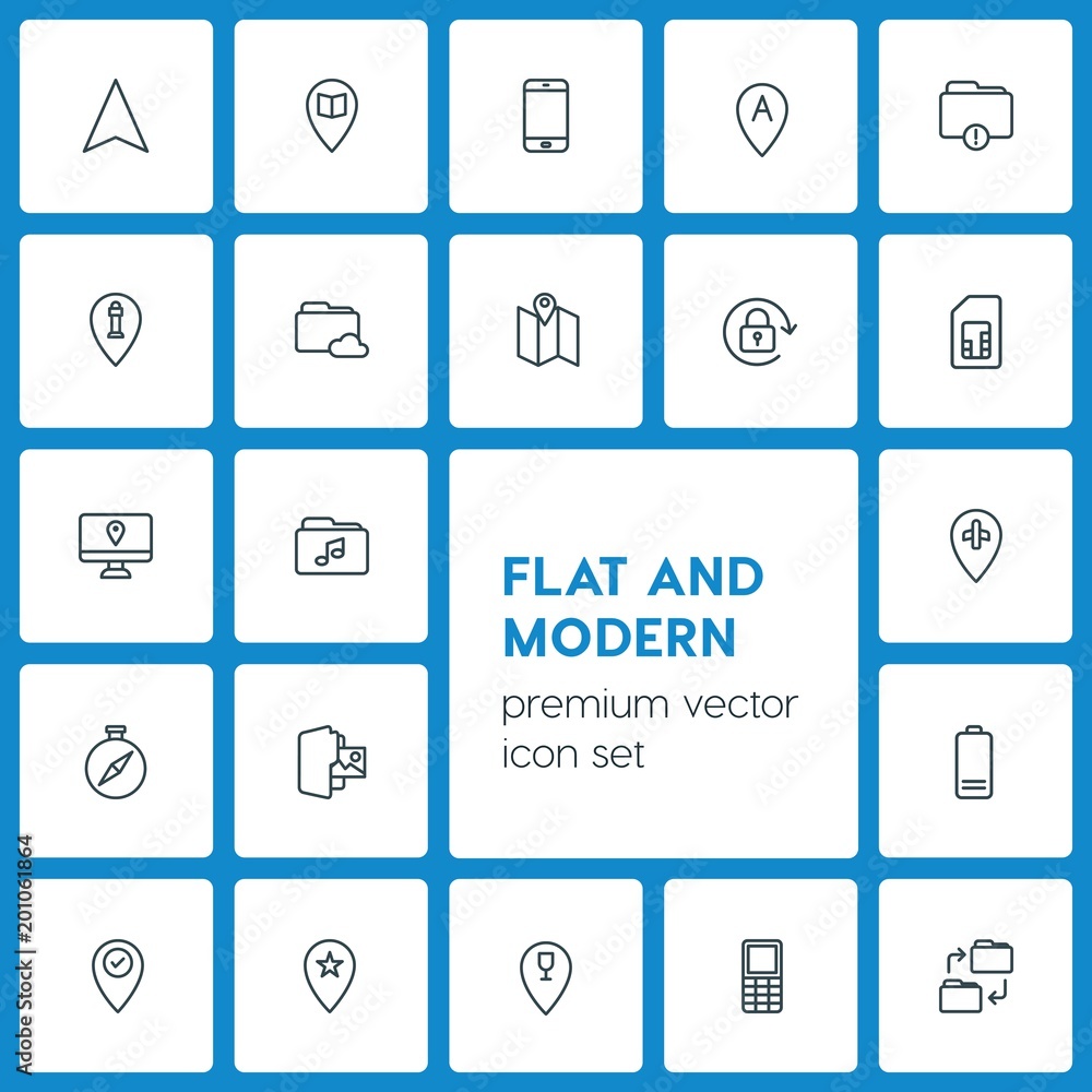 Modern Simple Set of location, folder, mobile Vector outline Icons. ..Contains such Icons as business, error, white, icon, music, sign and more on dark background. Fully Editable. Pixel Perfect Modern Simple Set of location, folder, mobile Vector outline Icons. ..Contains such Icons as business, error, white, icon, music, sign and more on dark background. Fully Editable. Pixel Perfect