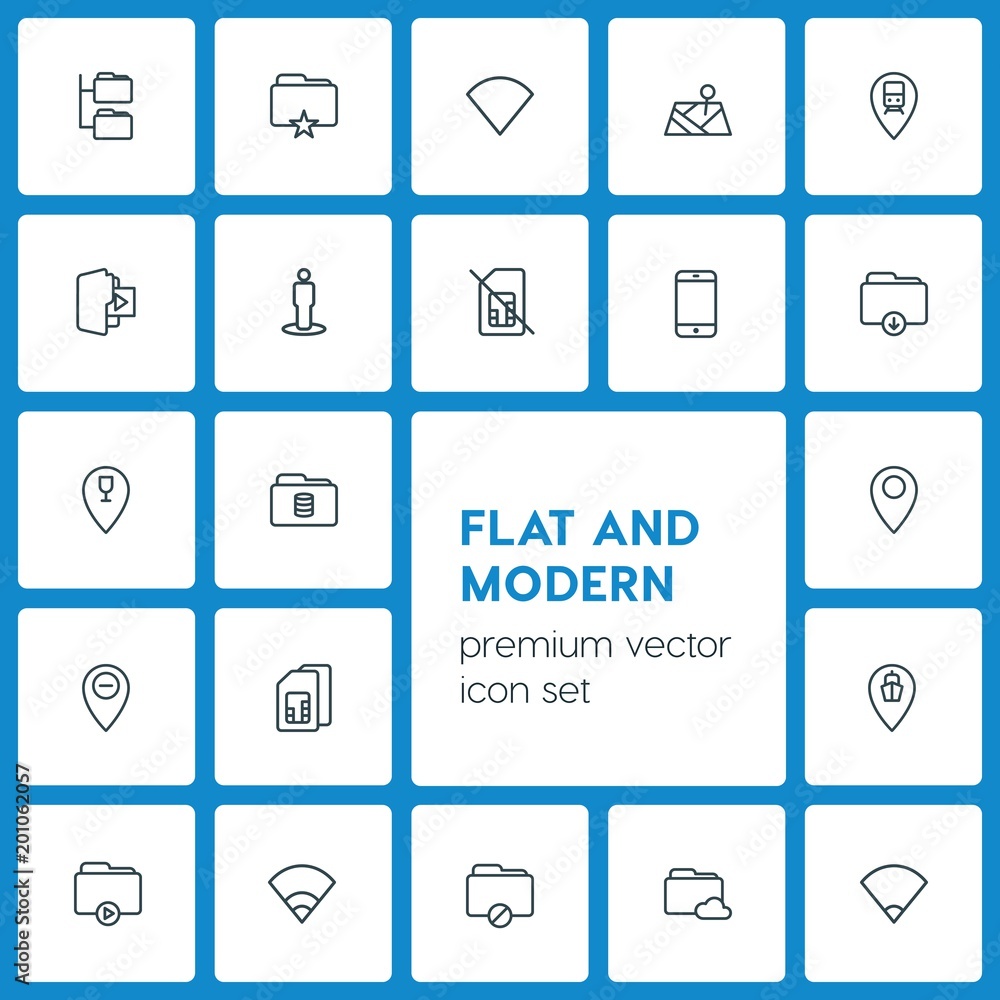 Modern Simple Set of location, folder, mobile Vector outline Icons. ..Contains such Icons as folder, network, multimedia, video, connection and more on dark background. Fully Editable. Pixel Perfect Modern Simple Set of location, folder, mobile Vector outline Icons. ..Contains such Icons as folder, network, multimedia, video, connection and more on dark background. Fully Editable. Pixel Perfect
