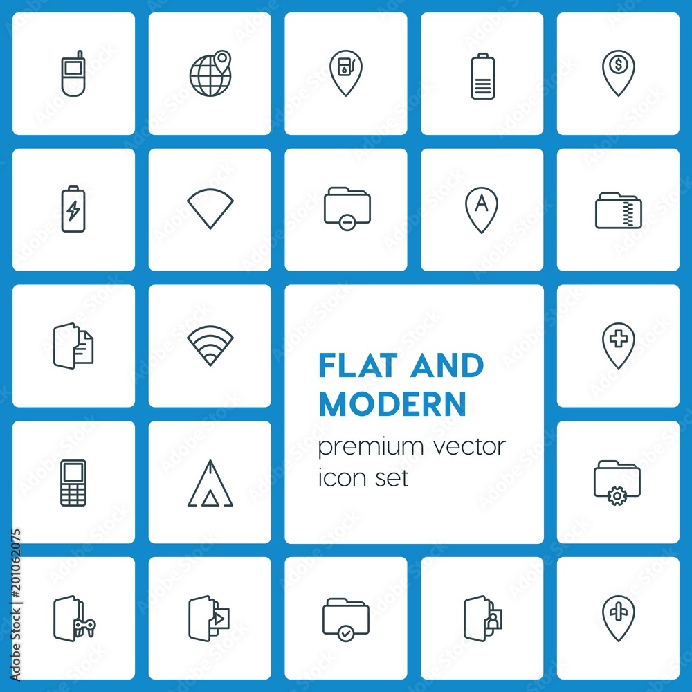 Modern Simple Set of location, folder, mobile Vector outline Icons. ..Contains such Icons as location, connection, design, folder, web and more on dark background. Fully Editable. Pixel Perfect Modern Simple Set of location, folder, mobile Vector outline Icons. ..Contains such Icons as location, connection, design, folder, web and more on dark background. Fully Editable. Pixel Perfect