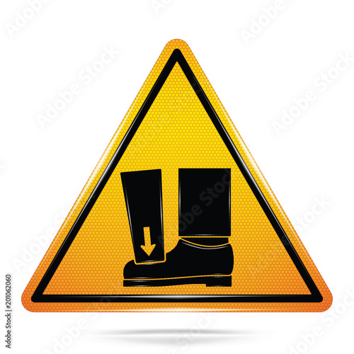 Vector and illustration graphic style,Crushing Of Toes Foot Hazard symbols,Yellow triangle Warning Dangerous icon on white background,Attracting attention Security First sign,for presentation,EPS10.