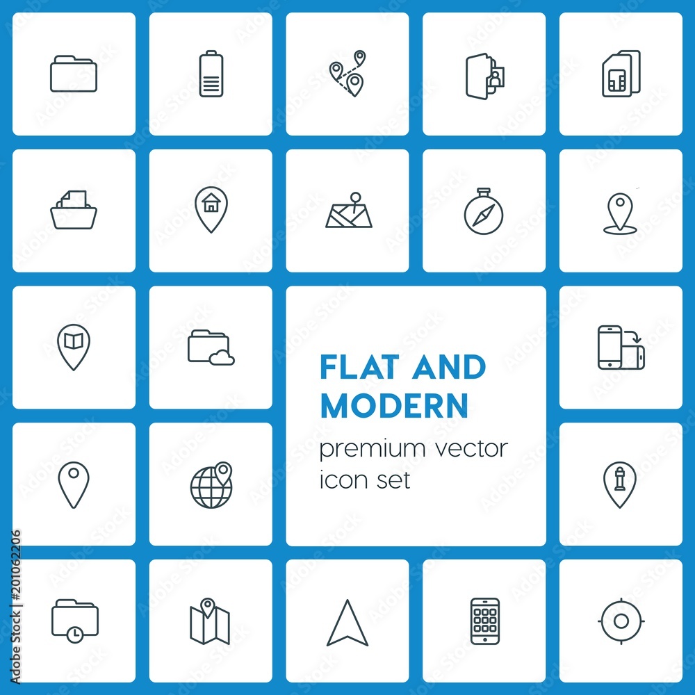 Modern Simple Set of location, folder, mobile Vector outline Icons. ..Contains such Icons as telephone, home, cloud, data, paper, card and more on dark background. Fully Editable. Pixel Perfect Modern Simple Set of location, folder, mobile Vector outline Icons. ..Contains such Icons as telephone, home, cloud, data, paper, card and more on dark background. Fully Editable. Pixel Perfect