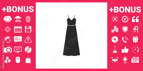 Long Dress, Evening dress or sundress with belt , the silhouette. Menu item in the web design