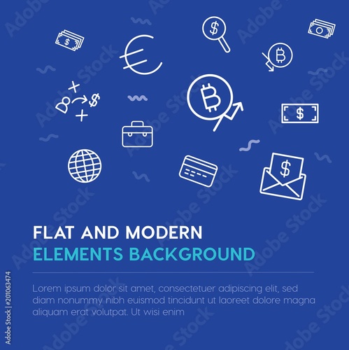 business, money outline vector icons and elements background concept on blue background...Multipurpose use on websites, presentations, brochures and more
