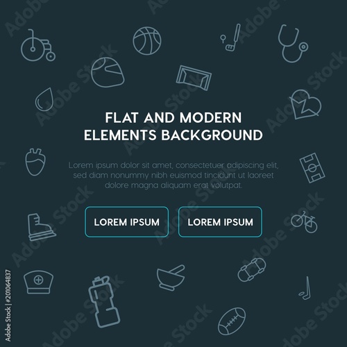 health, sports outline vector icons and elements background concept on dark background...Multipurpose use on websites, presentations, brochures and more..