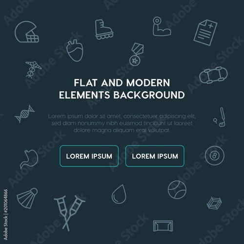 health, sports outline vector icons and elements background concept on dark background...Multipurpose use on websites, presentations, brochures and more..