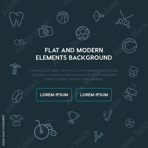 health, sports outline vector icons and elements background concept on dark background...Multipurpose use on websites, presentations, brochures and more..