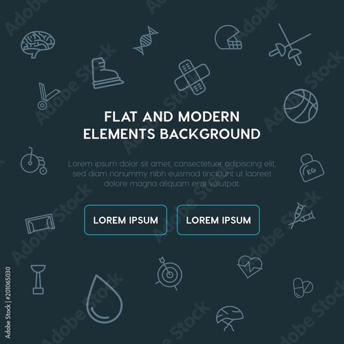 health, sports outline vector icons and elements background concept on dark background...Multipurpose use on websites, presentations, brochures and more..