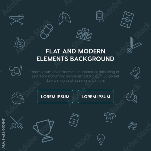 health, sports outline vector icons and elements background concept on dark background...Multipurpose use on websites, presentations, brochures and more..