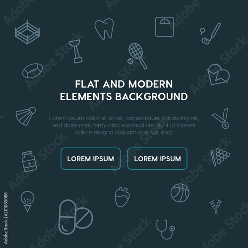 health, sports outline vector icons and elements background concept on dark background...Multipurpose use on websites, presentations, brochures and more..