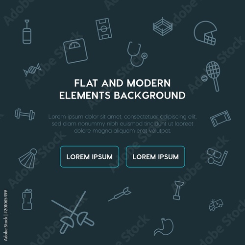 health, sports outline vector icons and elements background concept on dark background...Multipurpose use on websites, presentations, brochures and more..