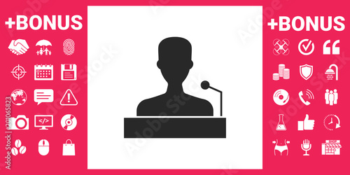 Speaker, orator speaking from tribune icon