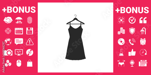 Sundress, Evening dress, combination or nightie on the wardrobe hanger , the silhouette. Menu item in the web design