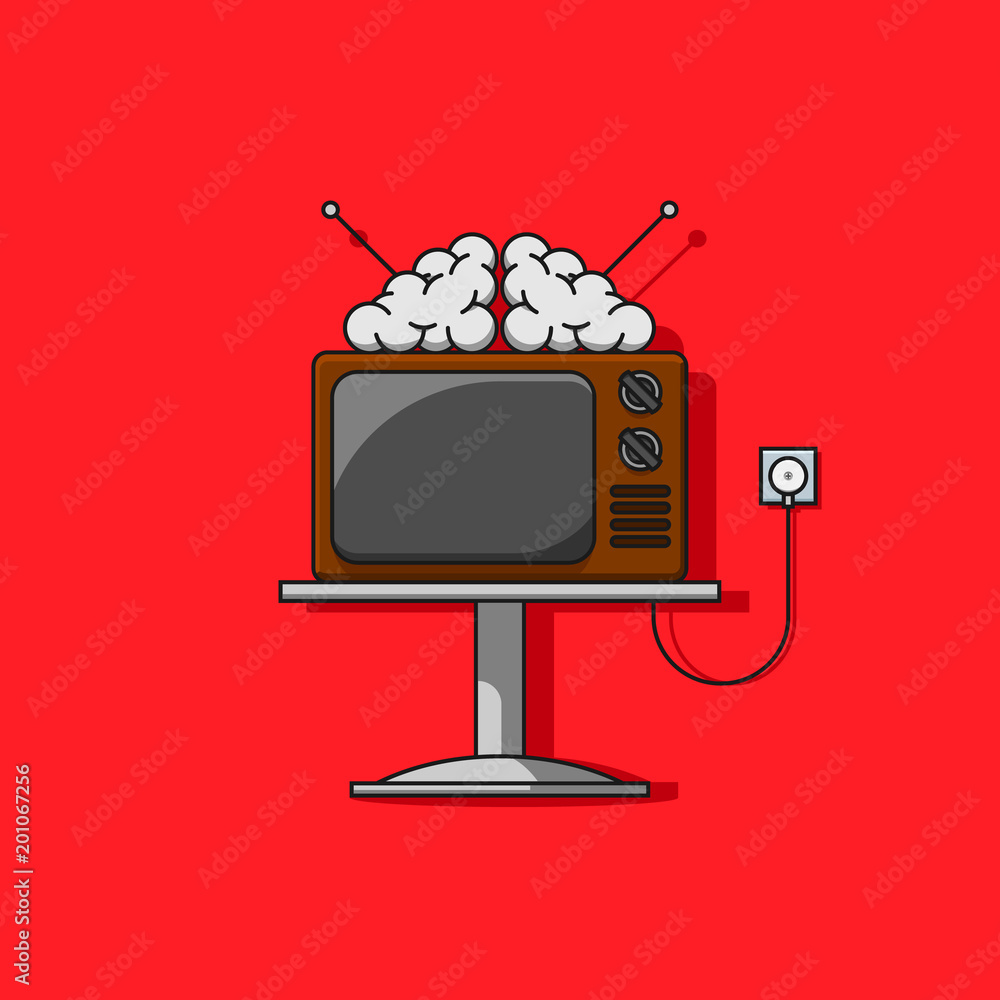 TV television mass media addiction line vector icon. Old tv with brain on  it illustration. vector de Stock | Adobe Stock