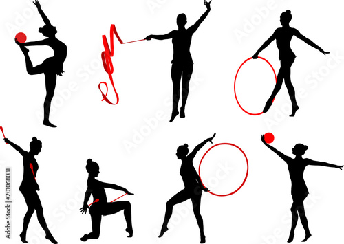 rhythmic gymnastics silhouettes - vector