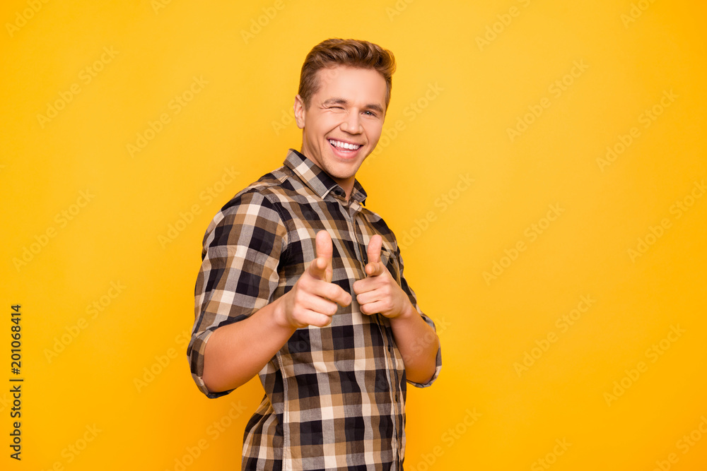 I like you! Hey how are you? Show people person good news positive want dream dreamy eye concept. Portrait of enthusiastic attractive guy indicating on camera giving wink isolated on vivid background I like you! Hey how are you? Show people person good news positive want dream dreamy eye concept. Portrait of enthusiastic attractive guy indicating on camera giving wink isolated on vivid background