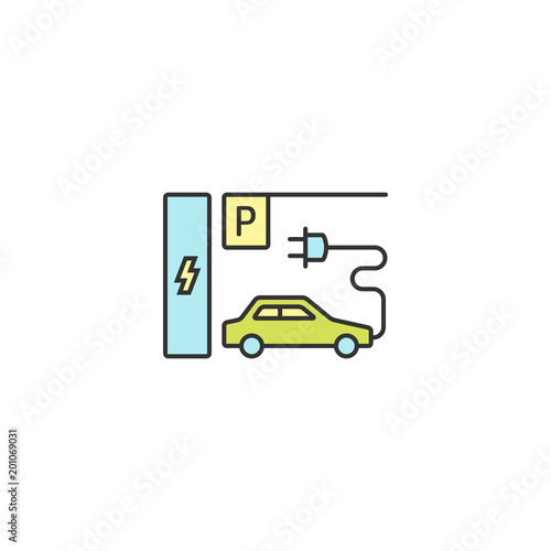 Parking charge station icon outline, linear, editable stroke vector object