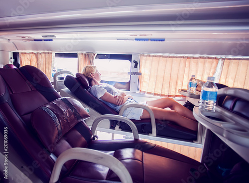 interior of sleeper bus for tourists and other passengers