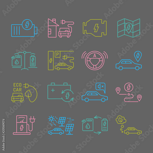 Electric car outine icons set
