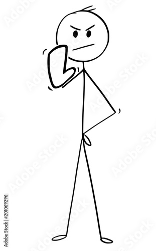Cartoon stick man drawing conceptual illustration of businessman indicating stop or halt gesture.