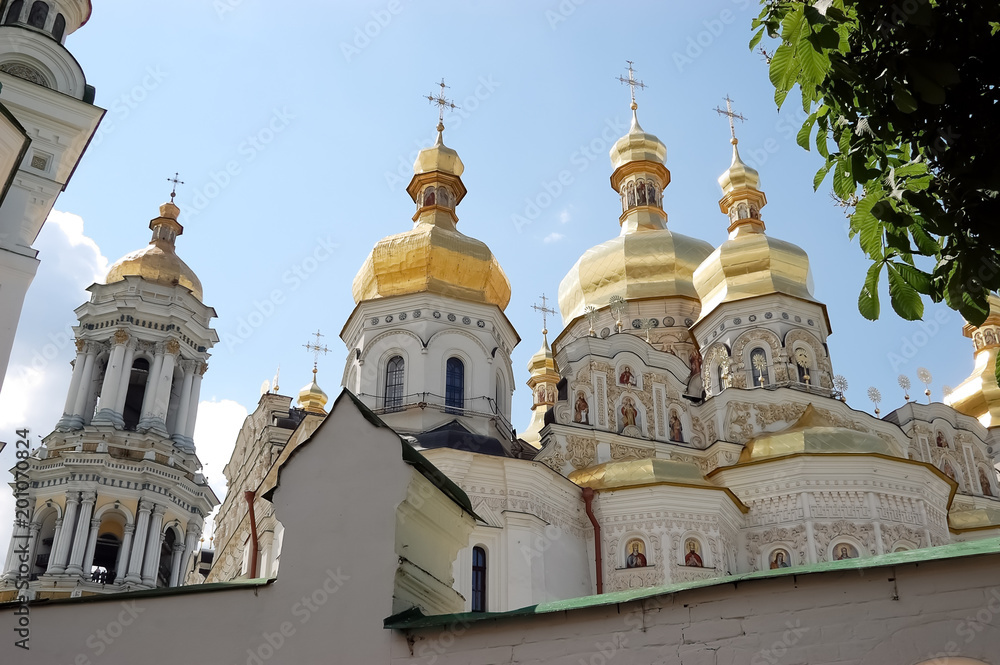 View of the golden shining domes of the Kiev-Pechersk Lavra.