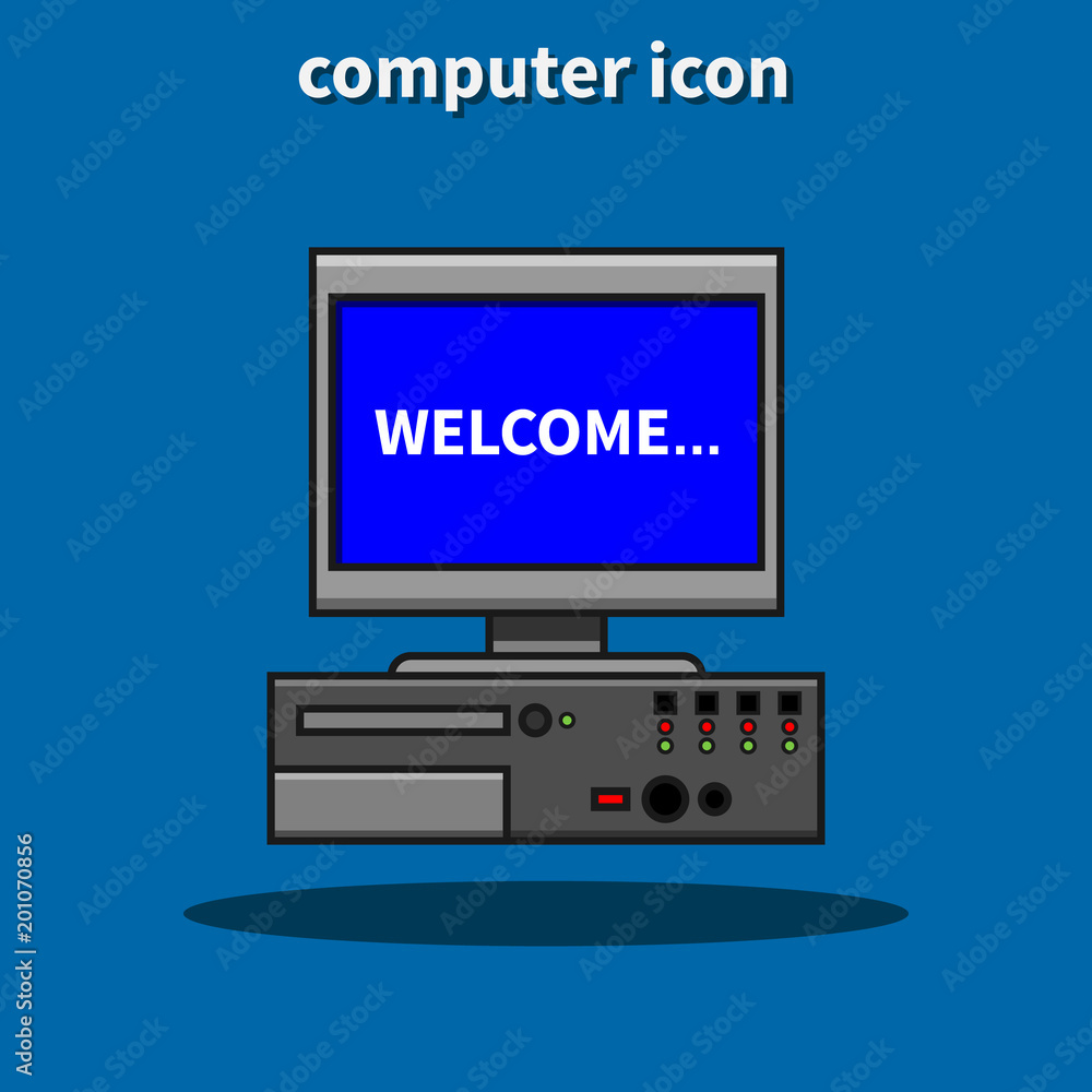 Old horizontal personal system unit with monitor line vector icon. Old horizontal personal system unit with monitor line vector icon.