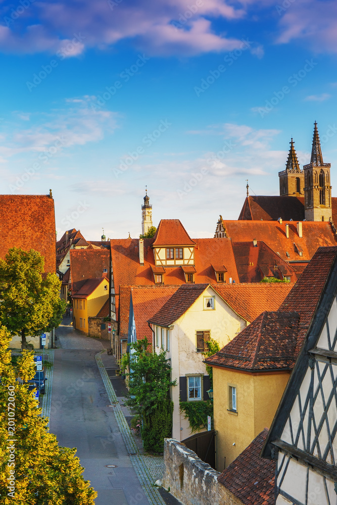 Red roofs of old German towns.Rothenburg ob der Tauber.Franconia, Bavaria, Germany