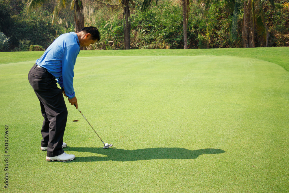 Fototapeta premium Man playing golf on a golf course.