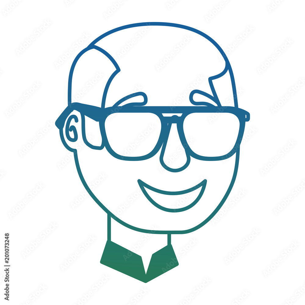 bald man character face with sunglasses vector illustration degraded color