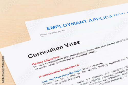 Curriculum vitae and employment application form