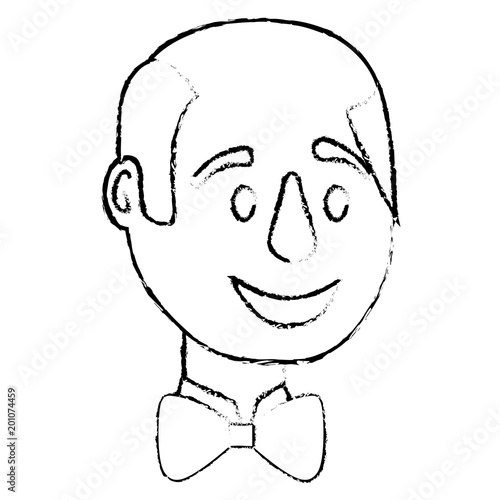 bald man character face with bowtie vector illustration sketch