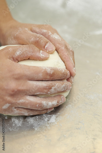 Kneading bread dough 