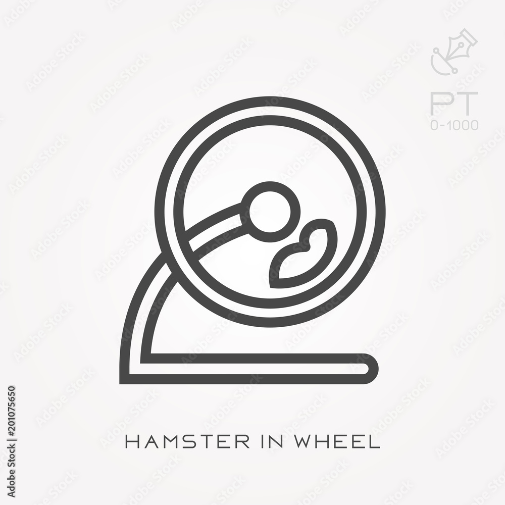 Line icon hamster in wheel