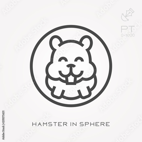 Line icon hamster in sphere