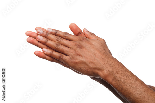 Fotografie Black male hands isolated on white