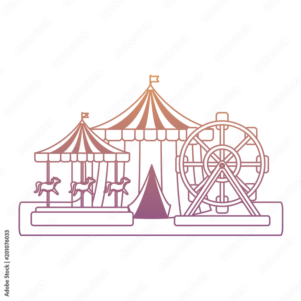circus carnival design with circus tent with carousel and ferris wheel over white background, colorful design. vector illustration circus carnival design with circus tent with carousel and ferris wheel over white background, colorful design. vector illustration