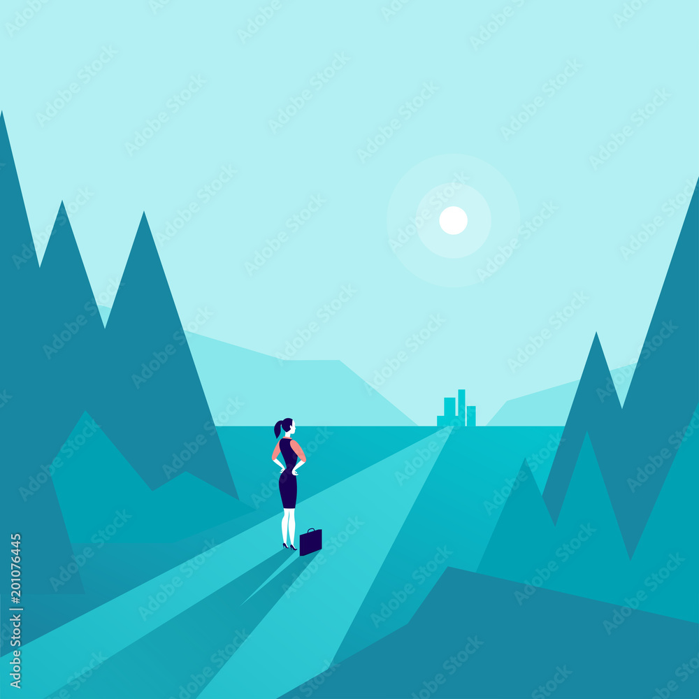Vector business concept illustration with business lady standing at ...