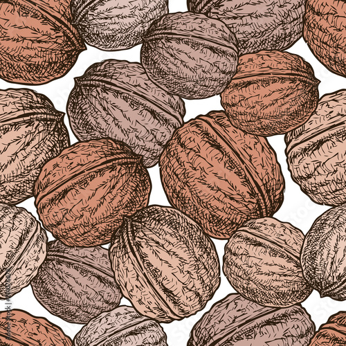 Seamless background of the ripe walnuts