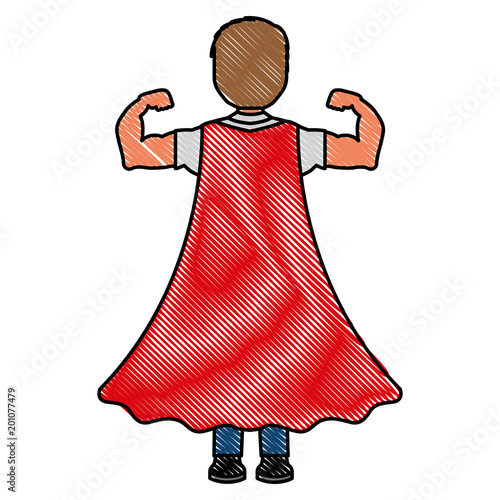 child with a hero cape view from the back vector illustration drawing