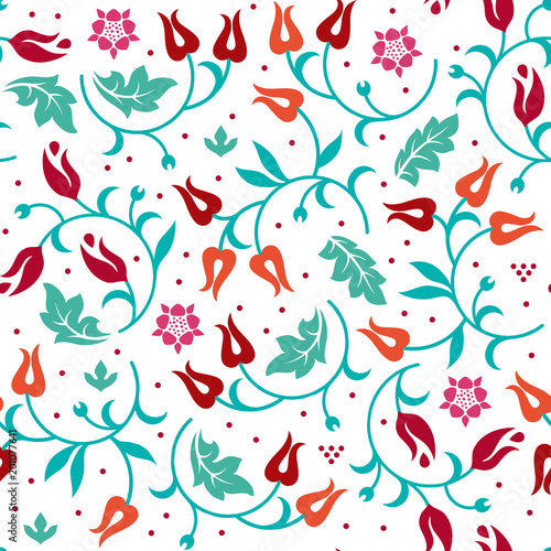 Floral seamless pattern with cold color scheme. Vector illustration