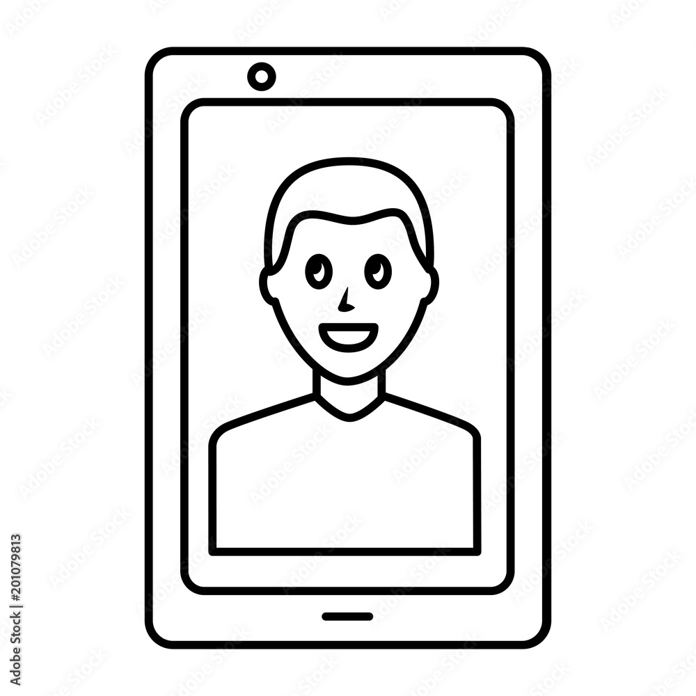 smartphone with photo avatar contact on screen vector illustration outline smartphone with photo avatar contact on screen vector illustration outline