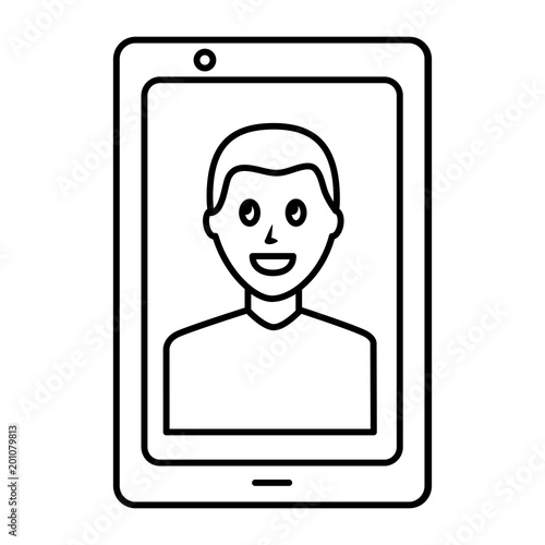 smartphone with photo avatar contact on screen vector illustration outline © Gstudio