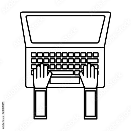 hands typing in keyboard laptop user vector illustration outline