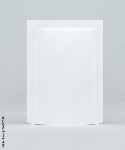 Blank stand up pouch foil or plastic packaging. 3d rendering.