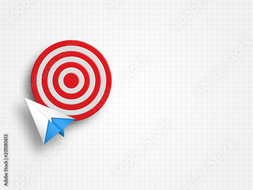 Shooting target icon and origami airplane on grid background represent innovation concept.  Technology Background. Vector Illustration.