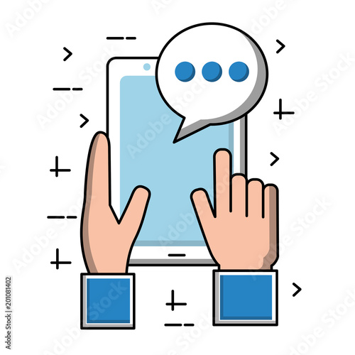 hands user chatting with smartphone vector illustration design
