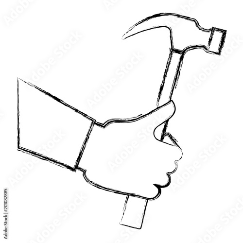 hand with hammer tool vector illustration design