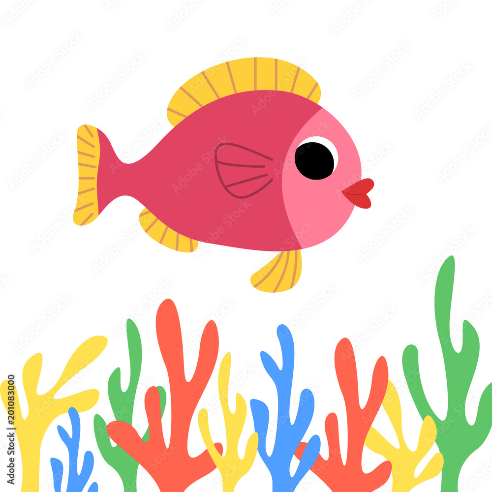 Cute cartoon fish with colorful ocean plants Stock Vector | Adobe Stock Cute cartoon fish with colorful ocean plants Stock Vector | Adobe Stock