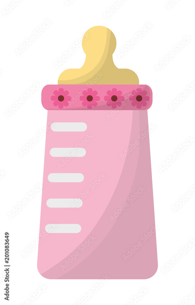 baby shower card pink girl bottle milk flowers vector illustration baby shower card pink girl bottle milk flowers vector illustration
