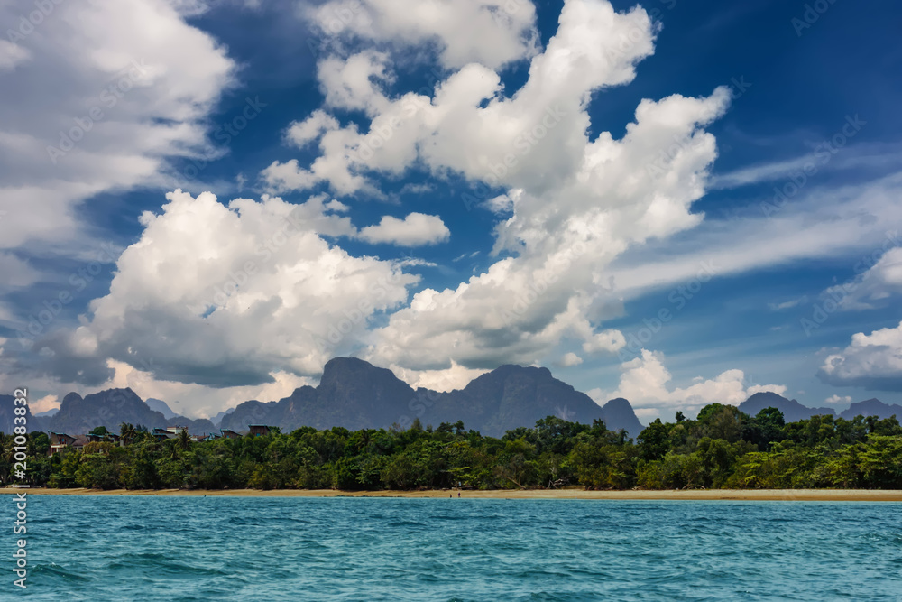 Coastline of Krabi island with clouds in high winds, Thailand Coastline of Krabi island with clouds in high winds, Thailand